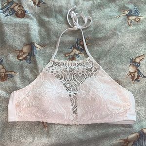 white crochet halter bikini top